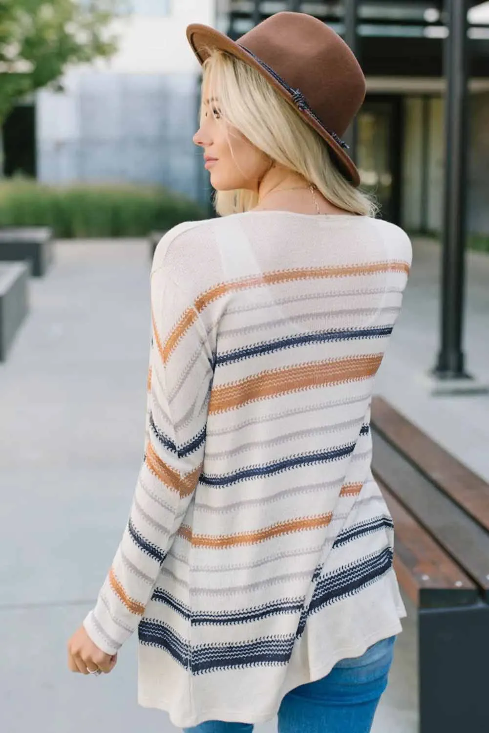 Beige Spice Stripe Open Front Cardigan