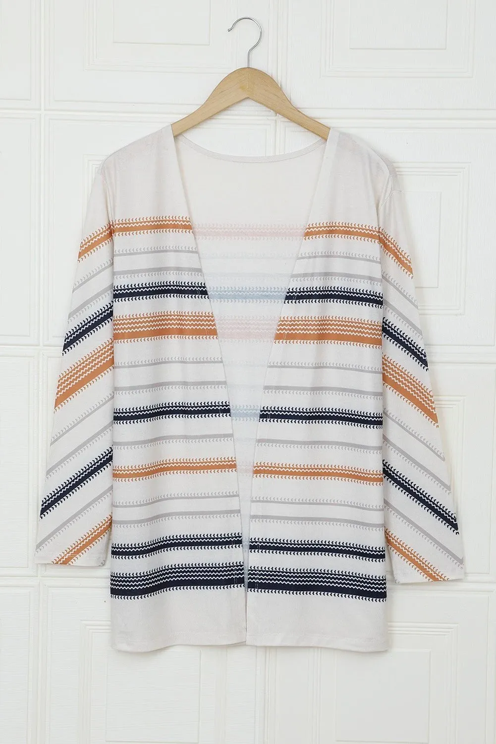 Beige Spice Stripe Open Front Cardigan