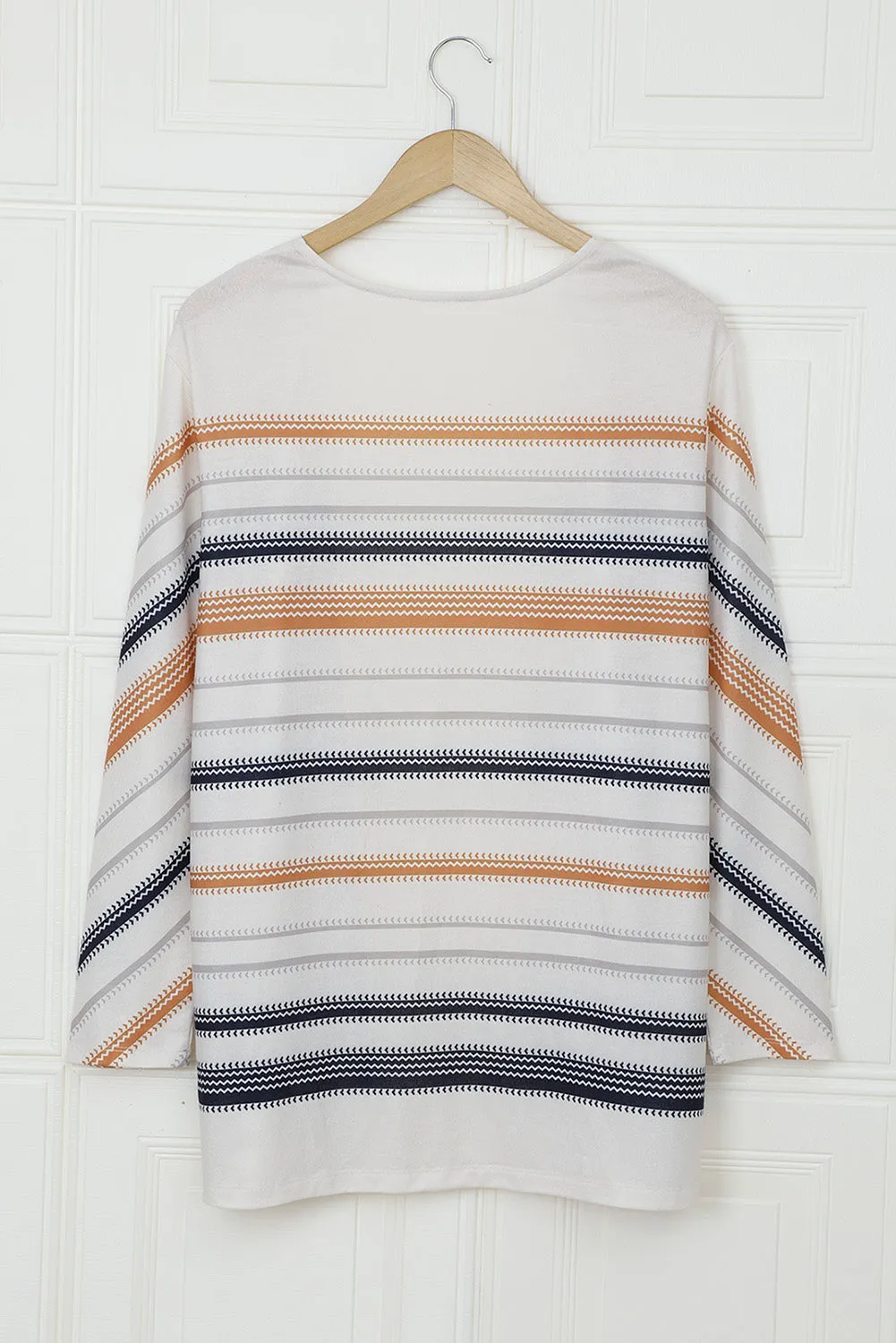 Beige Spice Stripe Open Front Cardigan