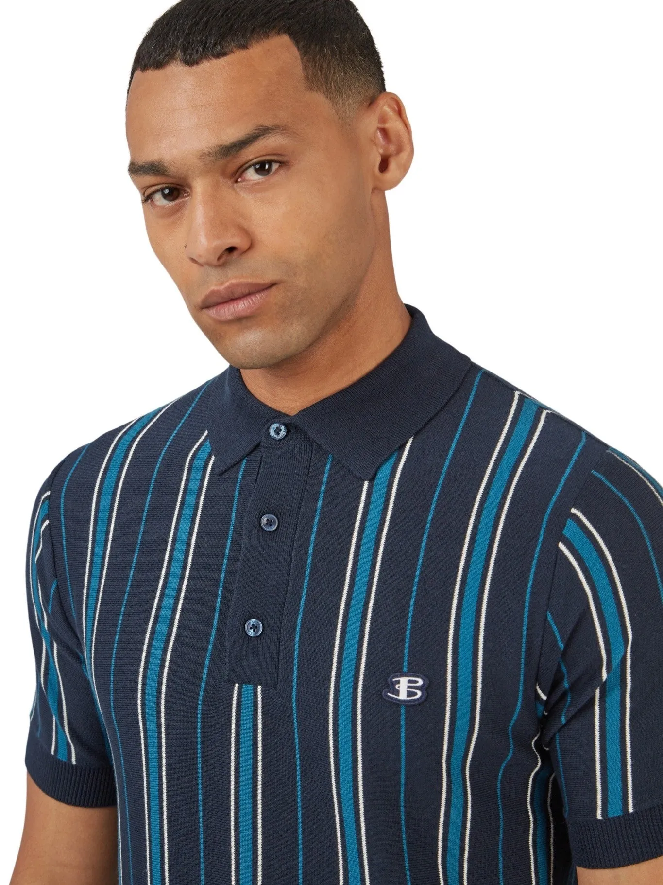 Ben Sherman Mens All Over Stripe Knit Polo Shirt