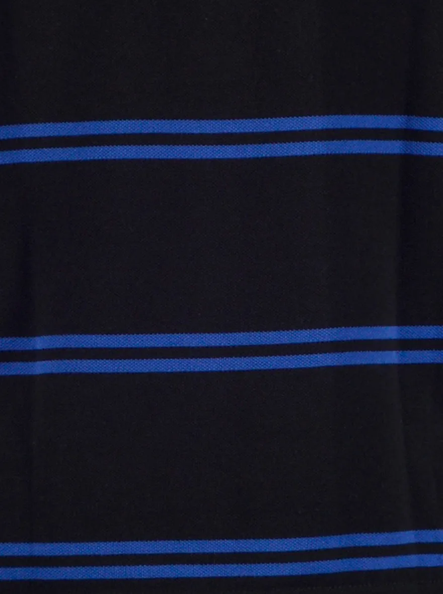 Black & Royal Blue Striped Slim Fit Polo T-Shirt | Greenfibre