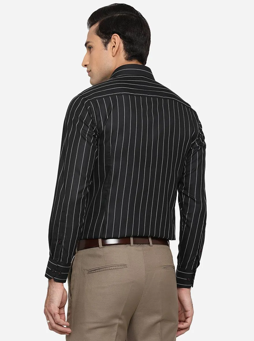 Black & White Striped Slim Fit Formal Shirt | Greenfibre