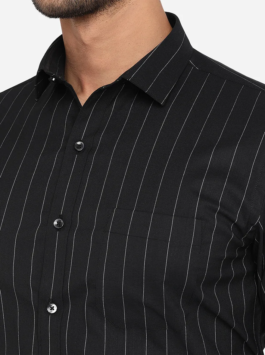 Black & White Striped Slim Fit Formal Shirt | Greenfibre