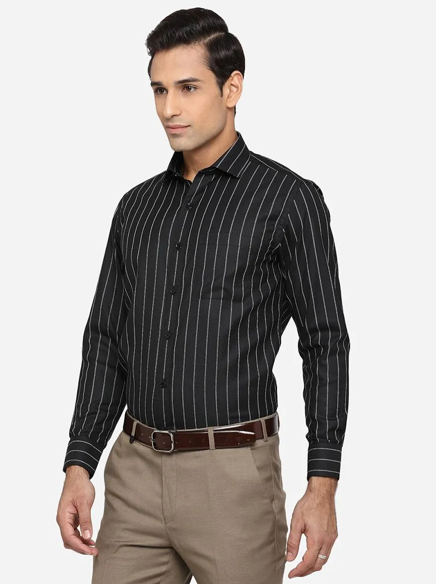 Black & White Striped Slim Fit Formal Shirt | Greenfibre