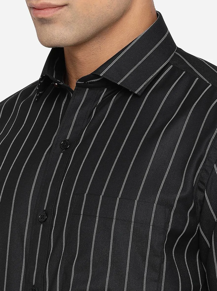 Black & White Striped Slim Fit Formal Shirt | Greenfibre