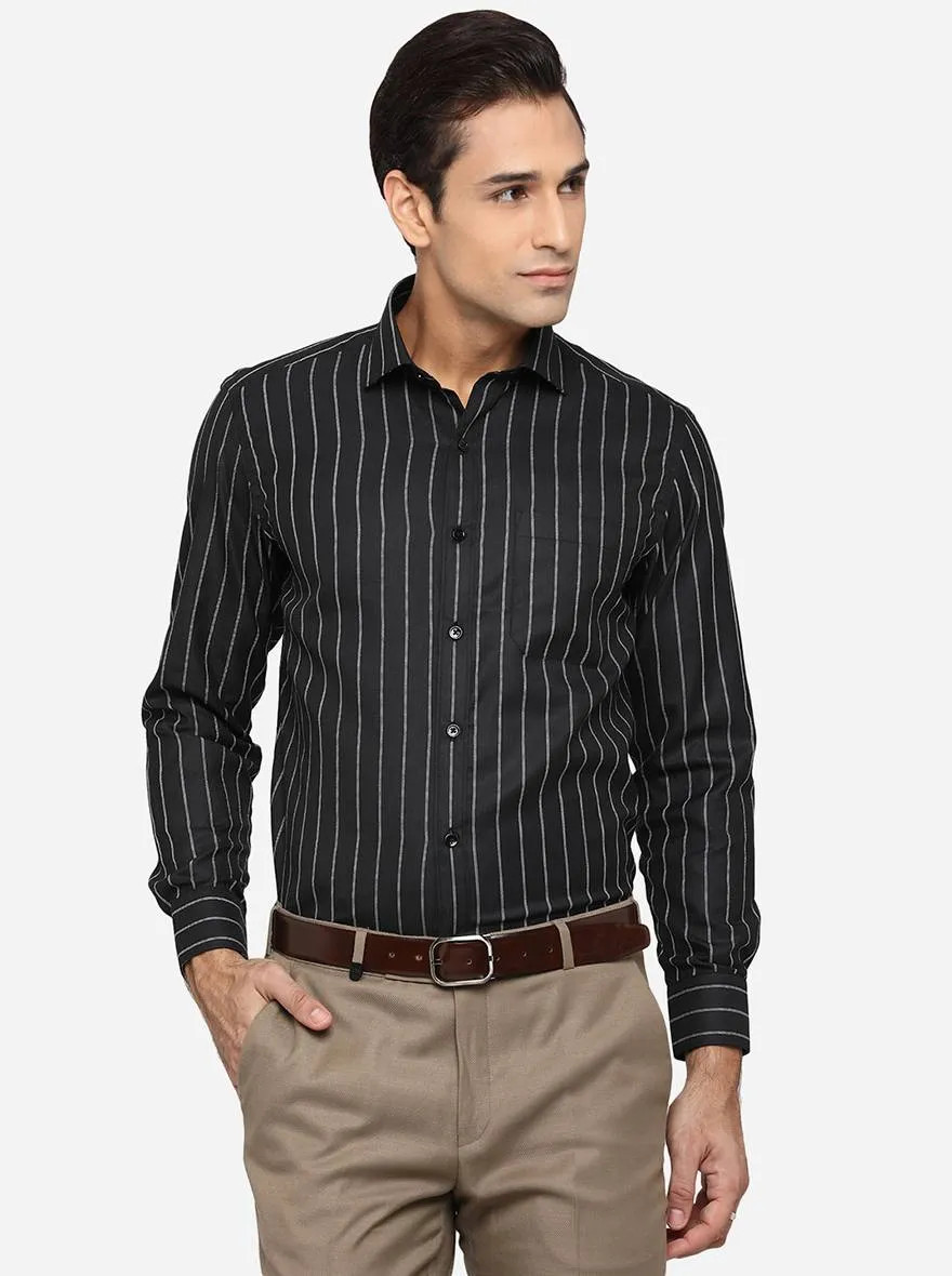 Black & White Striped Slim Fit Formal Shirt | Greenfibre