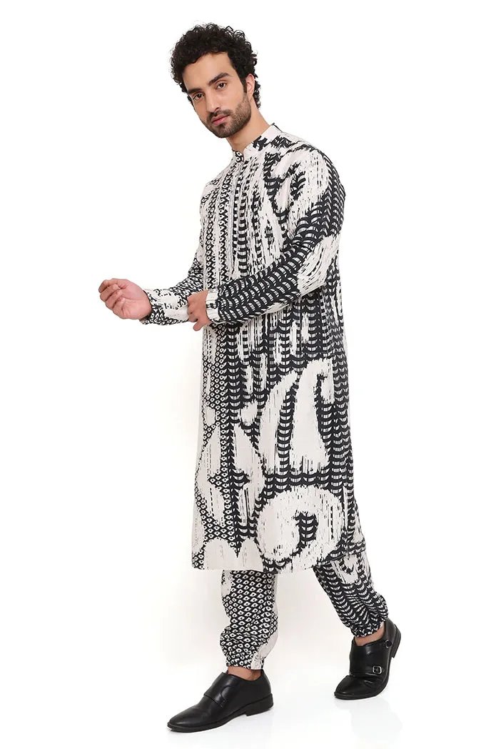 Black and White Uzbek Kurta Jogger Set