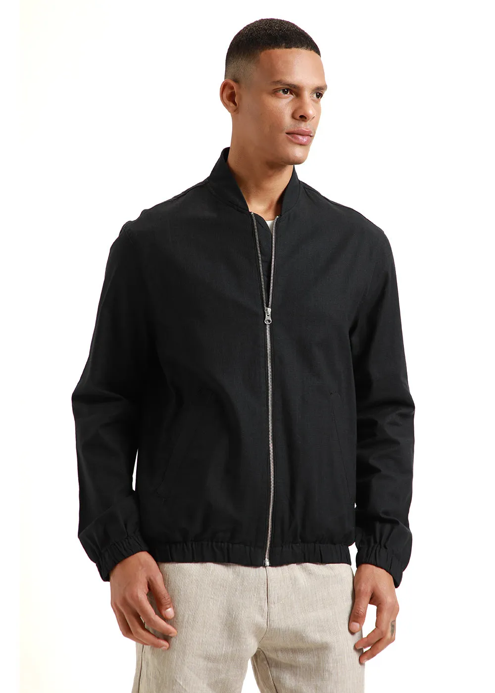 Black Bomber Linen Jacket