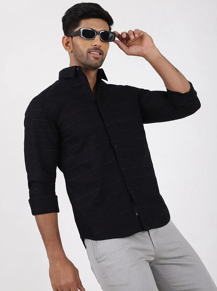 Black Checked Slim Fit Casual Shirt | Greenfibre