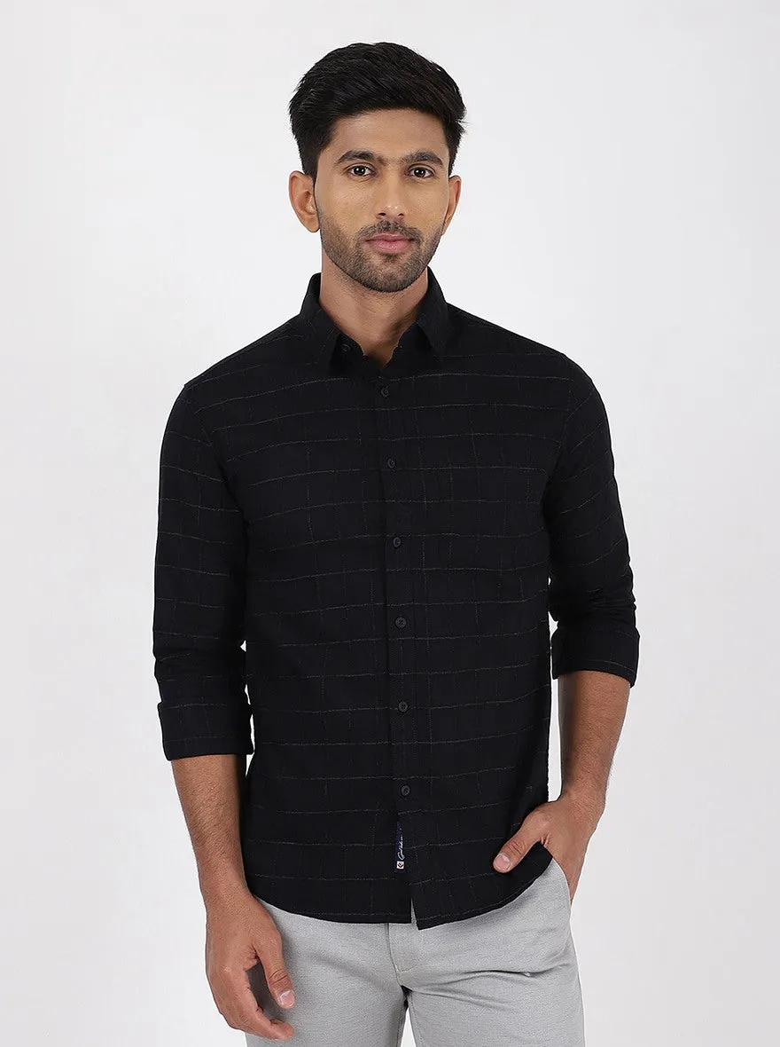 Black Checked Slim Fit Casual Shirt | Greenfibre