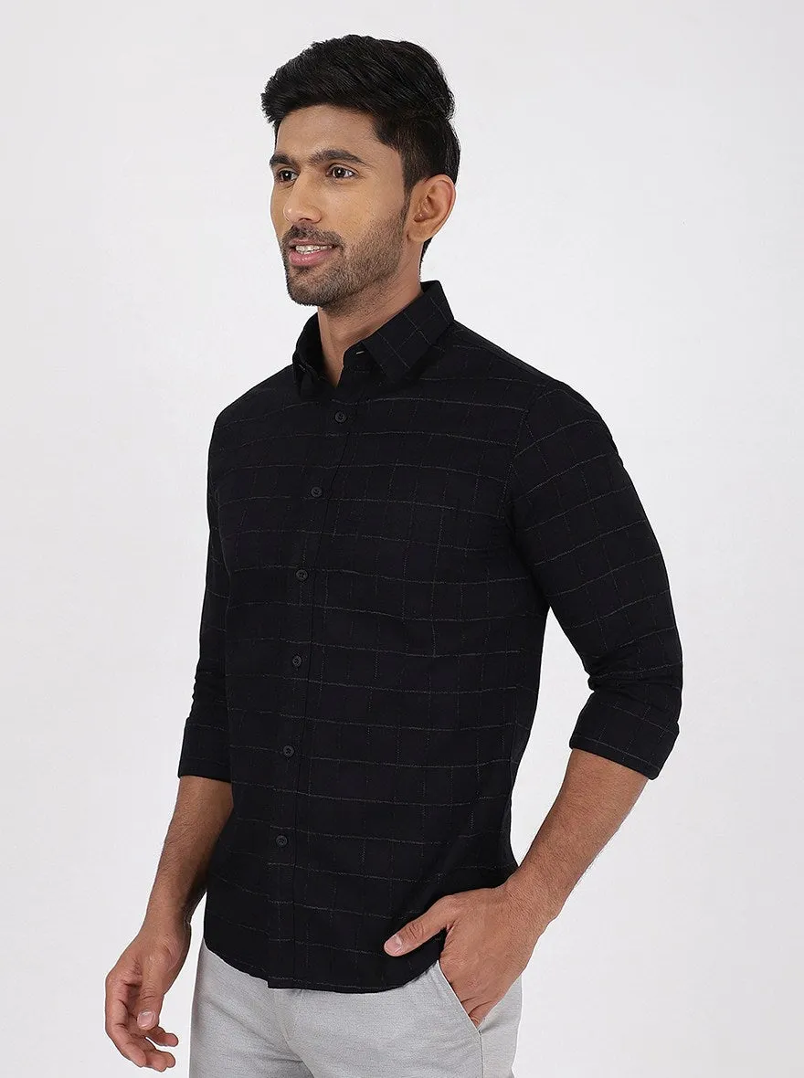 Black Checked Slim Fit Casual Shirt | Greenfibre