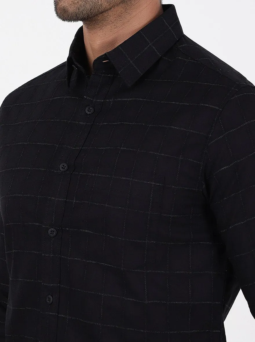 Black Checked Slim Fit Casual Shirt | Greenfibre