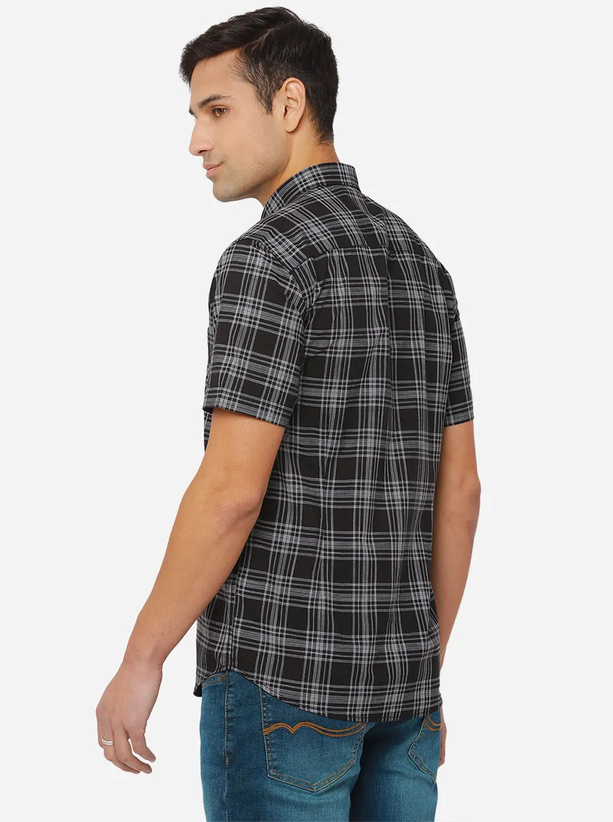 Black Checked Slim Fit Casual Shirt | JadeBlue