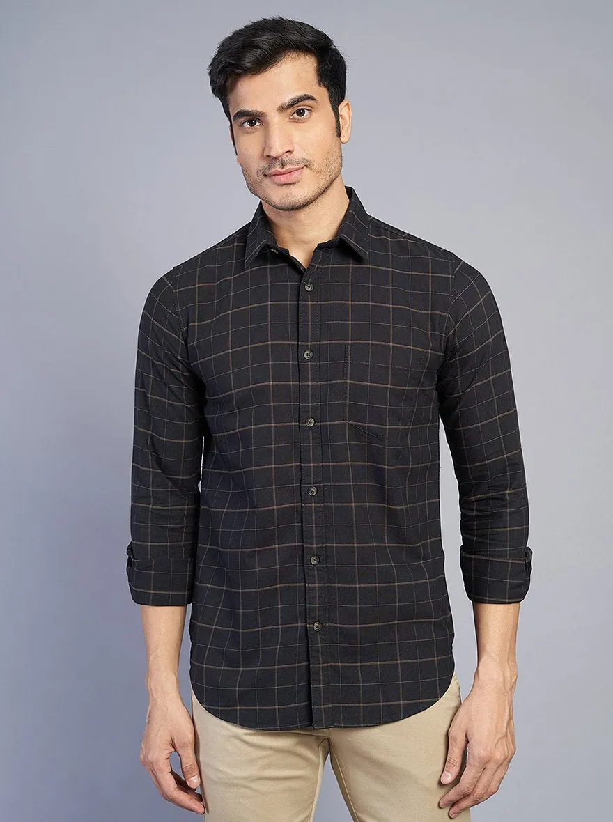 Black Checked Slim Fit Casual Shirt | JadeBlue