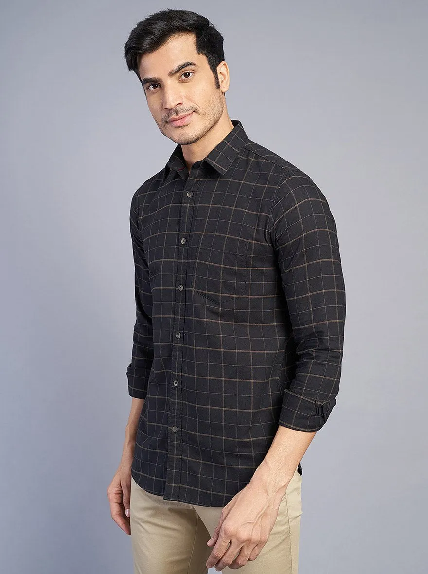 Black Checked Slim Fit Casual Shirt | JadeBlue