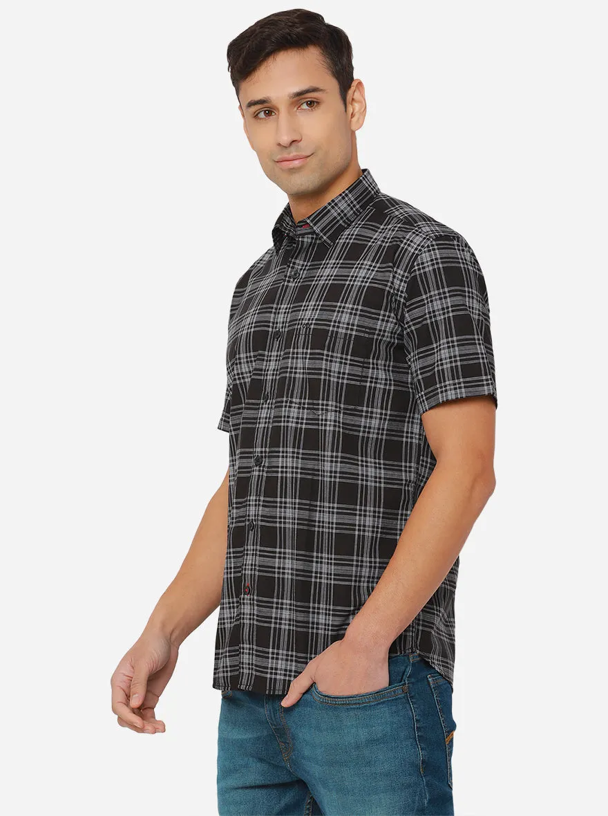 Black Checked Slim Fit Casual Shirt | JadeBlue