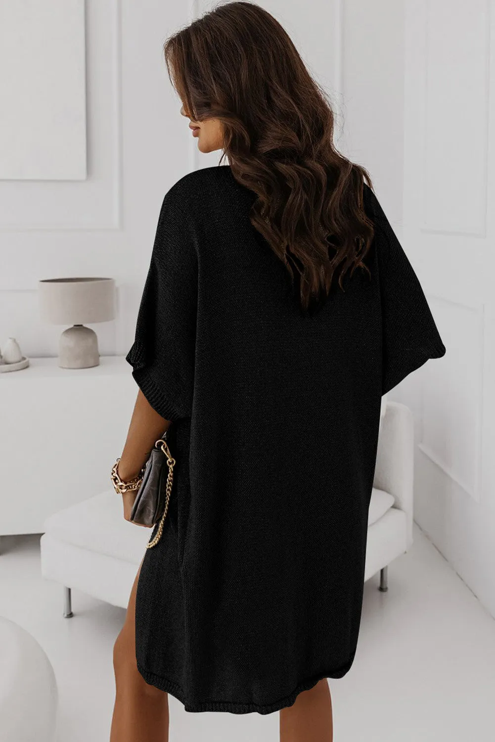 Black Dolman Pocketed Long Cardigan Top