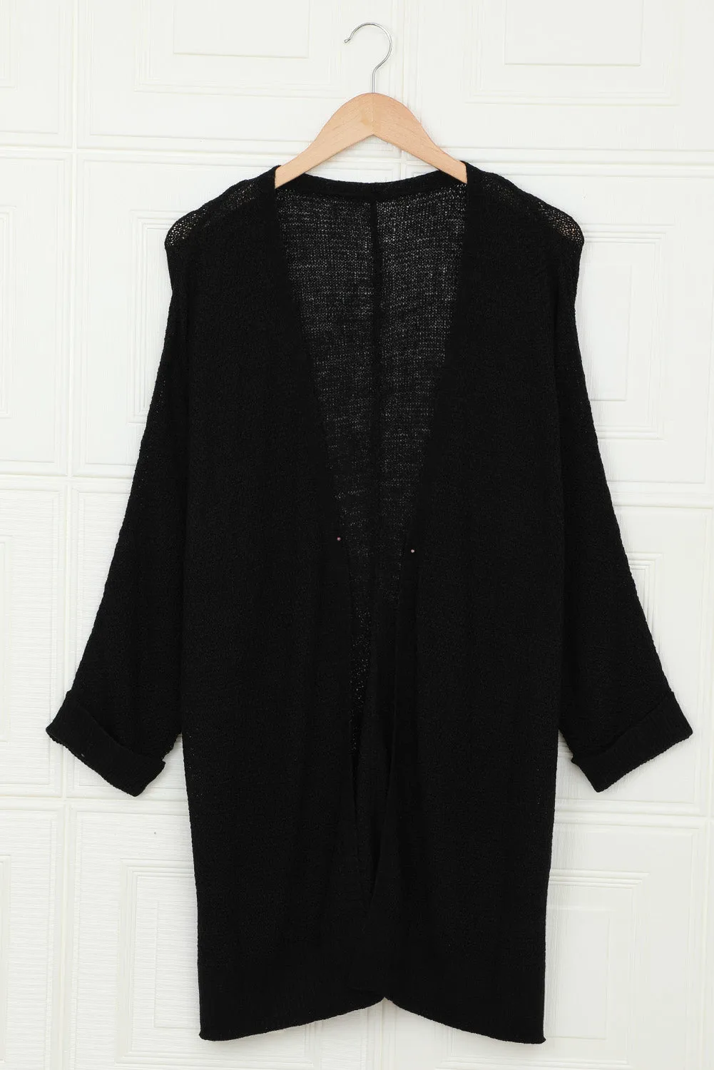 Black Full Sleeves Casual Knit Cardigan