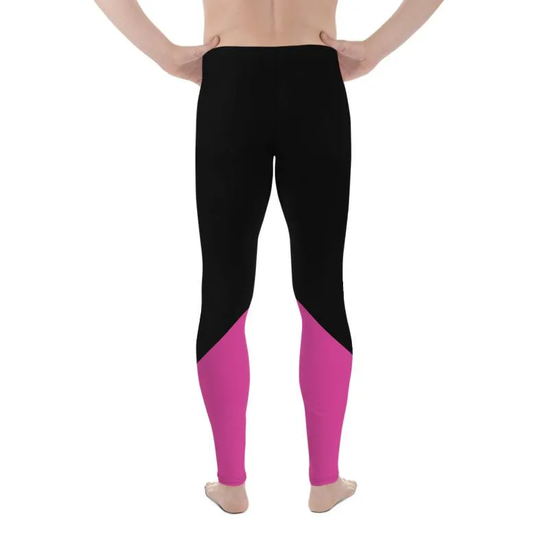 Black Hot Pink Color Meggings, Duo Colors Premium Men's Leggings Tights-Made in USA/ EU