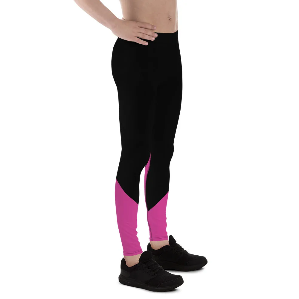 Black Hot Pink Color Meggings, Duo Colors Premium Men's Leggings Tights-Made in USA/ EU