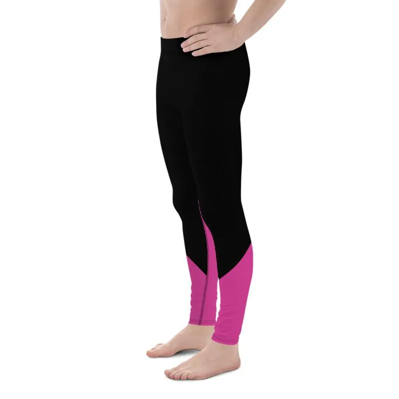 Black Hot Pink Color Meggings, Duo Colors Premium Men's Leggings Tights-Made in USA/ EU