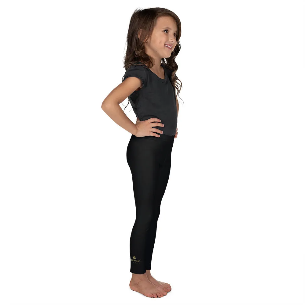 Black Kid's Leggings, Solid Color Print Premium Workout Comfy Pants- Made in USA/EU