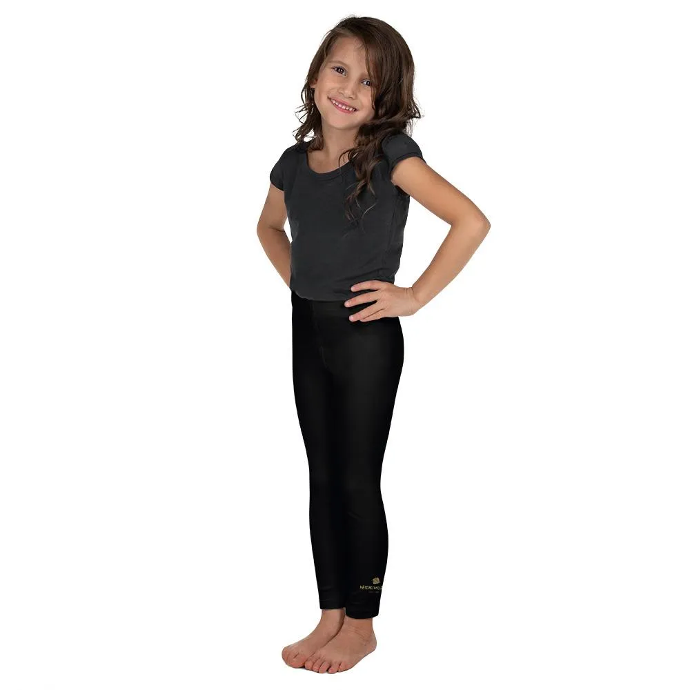 Black Kid's Leggings, Solid Color Print Premium Workout Comfy Pants- Made in USA/EU