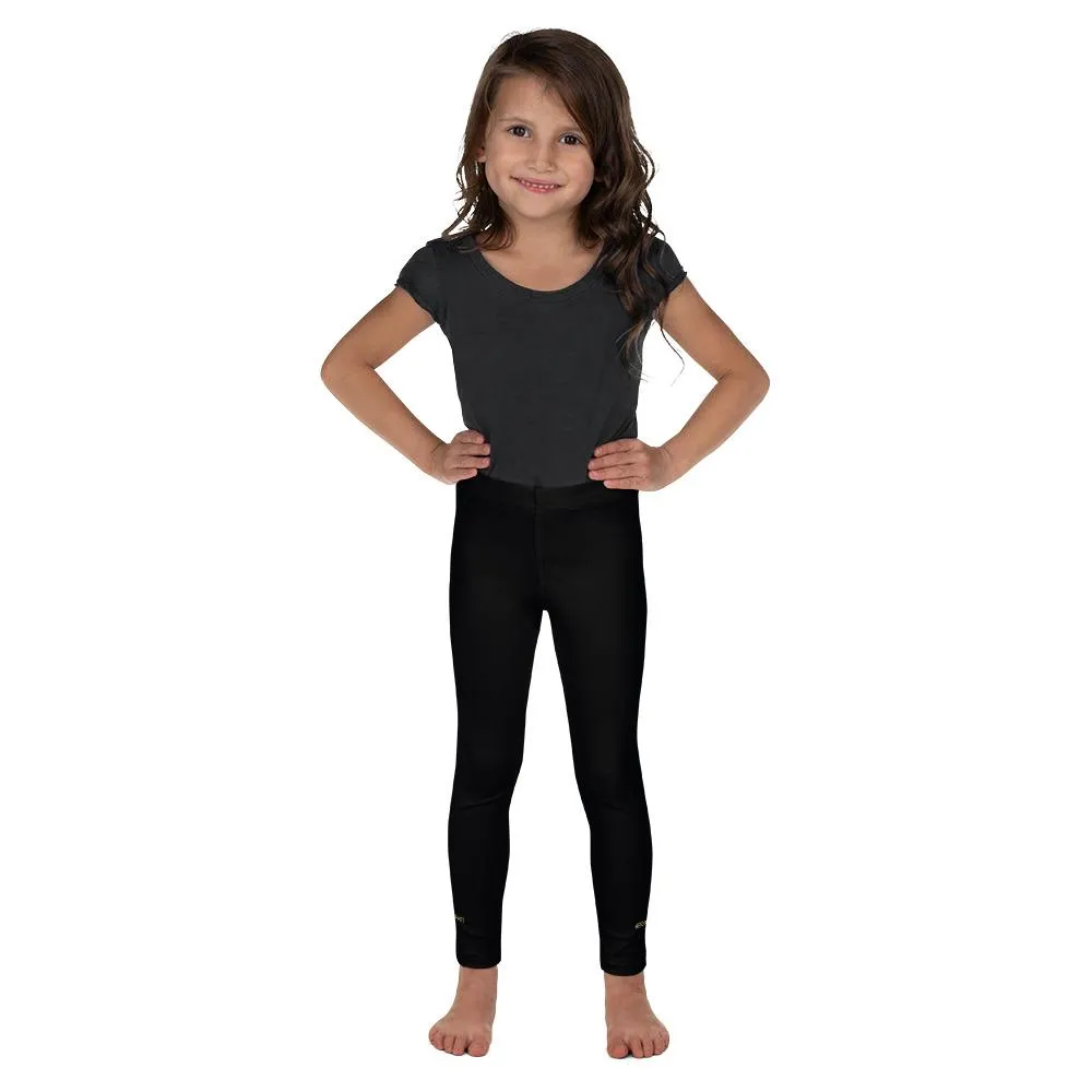 Black Kid's Leggings, Solid Color Print Premium Workout Comfy Pants- Made in USA/EU