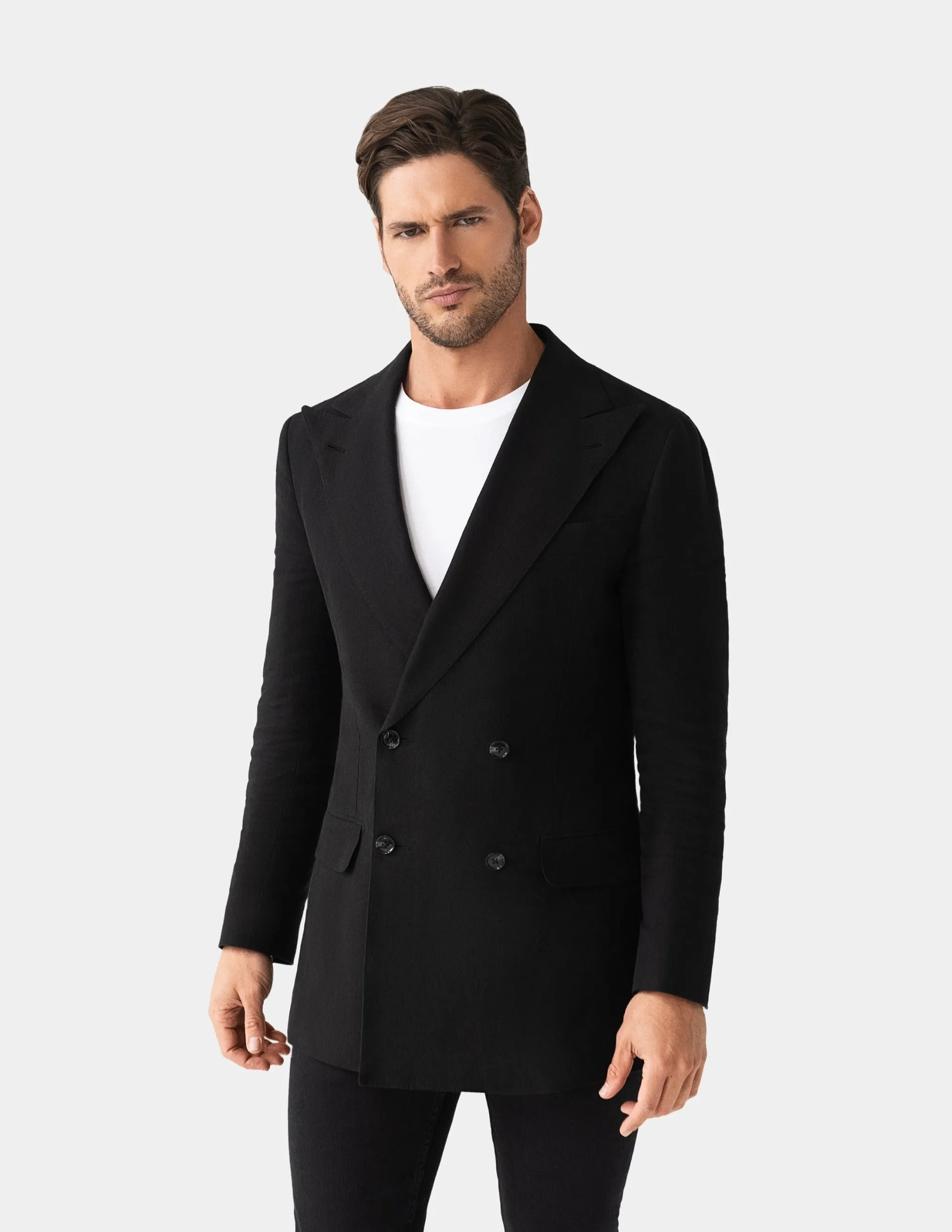 Black Linen Double Breasted Suit