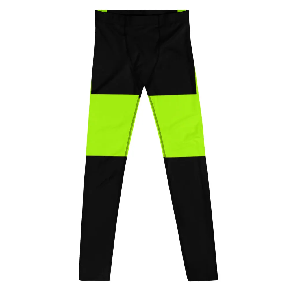 Black Neon Striped Men's Leggings, Best Premium Workout Meggings For Men-Made in USA/EU/MX