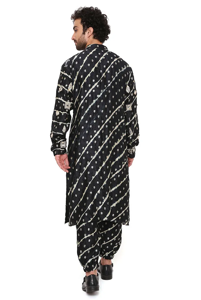 Black Silk Embroidered Bomber Kurta With Jogger