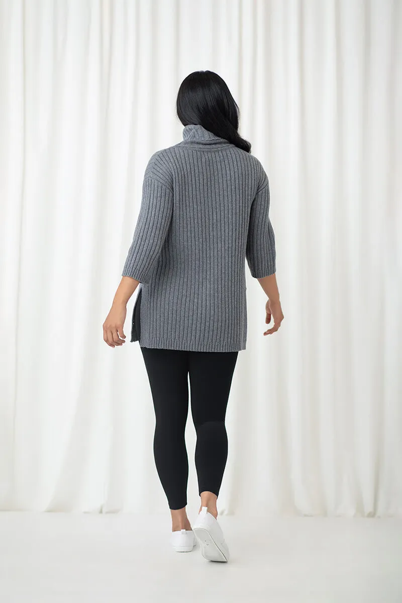 Boxy Rib Sweater Tunic | Melange Light Grey