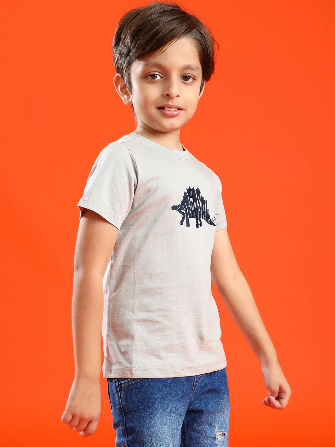 Boys Light Grey 100% Cotton Printed T-shirt