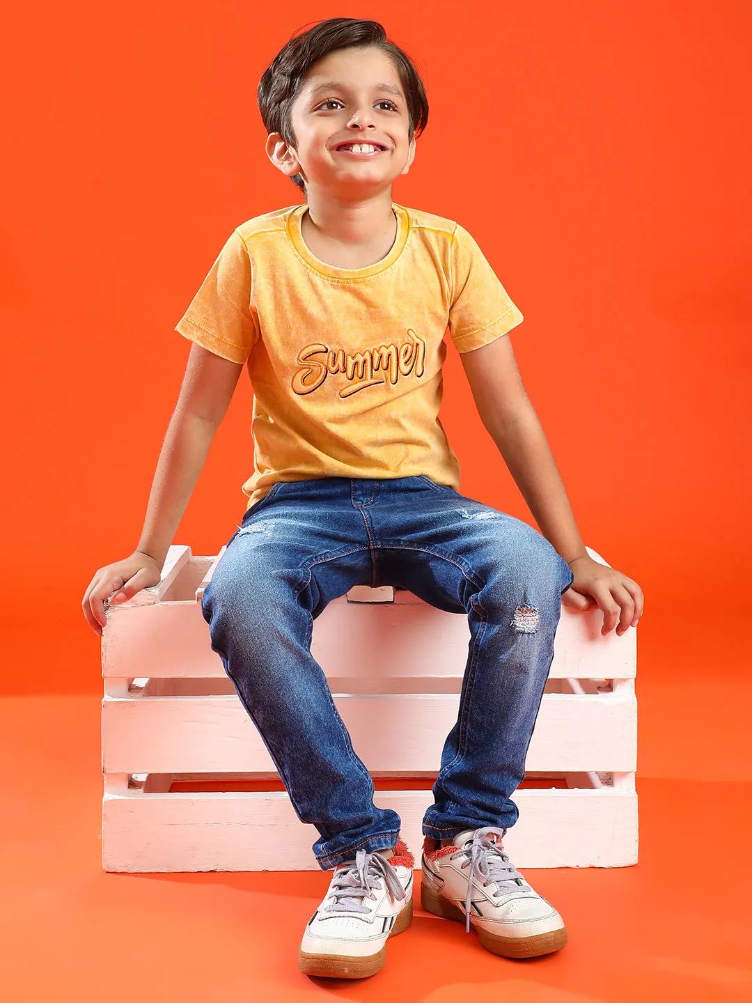 Boys Mustard Yellow 100% Cotton Printed T-shirt