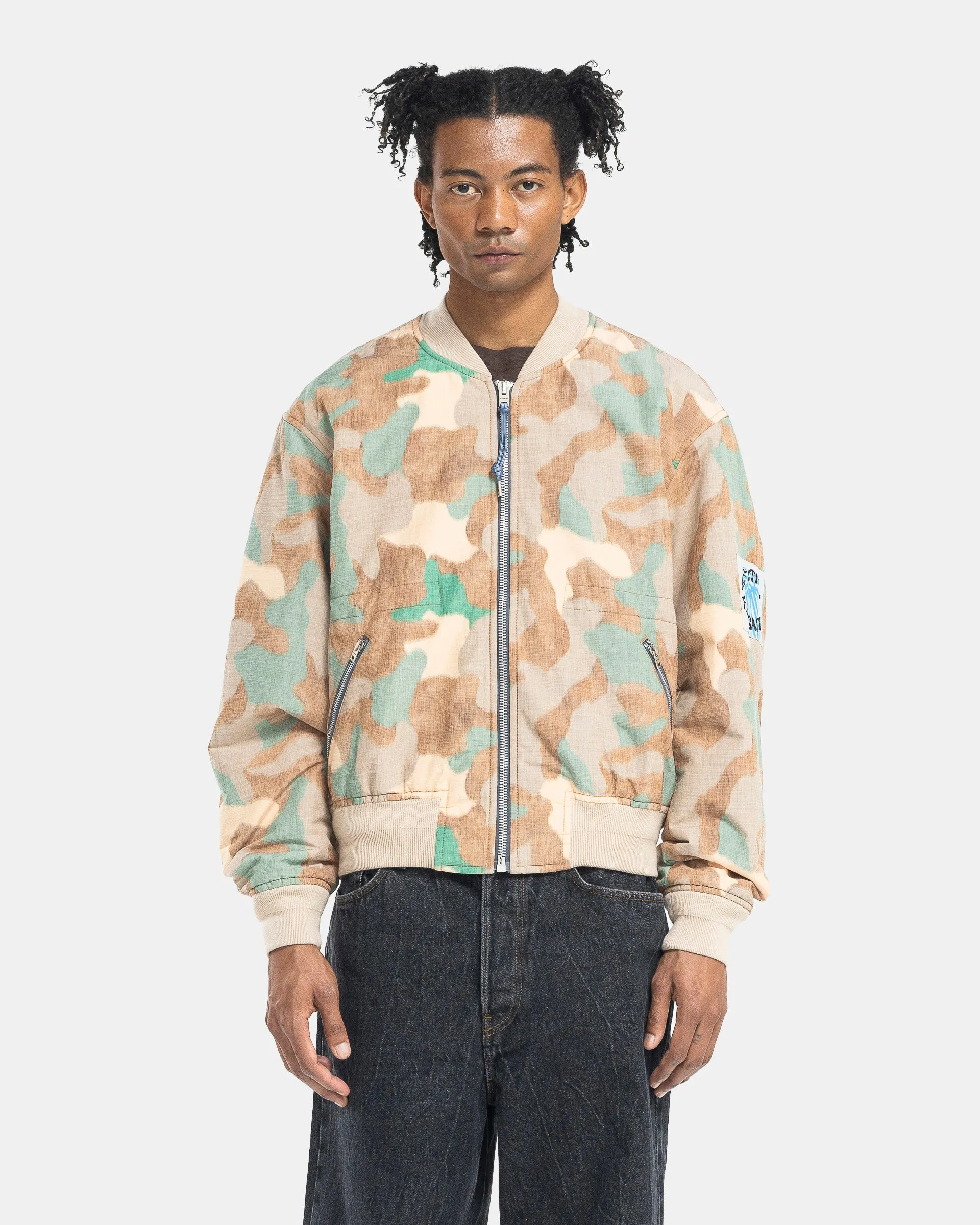 Camo Bomber Jacket in Orange & Green