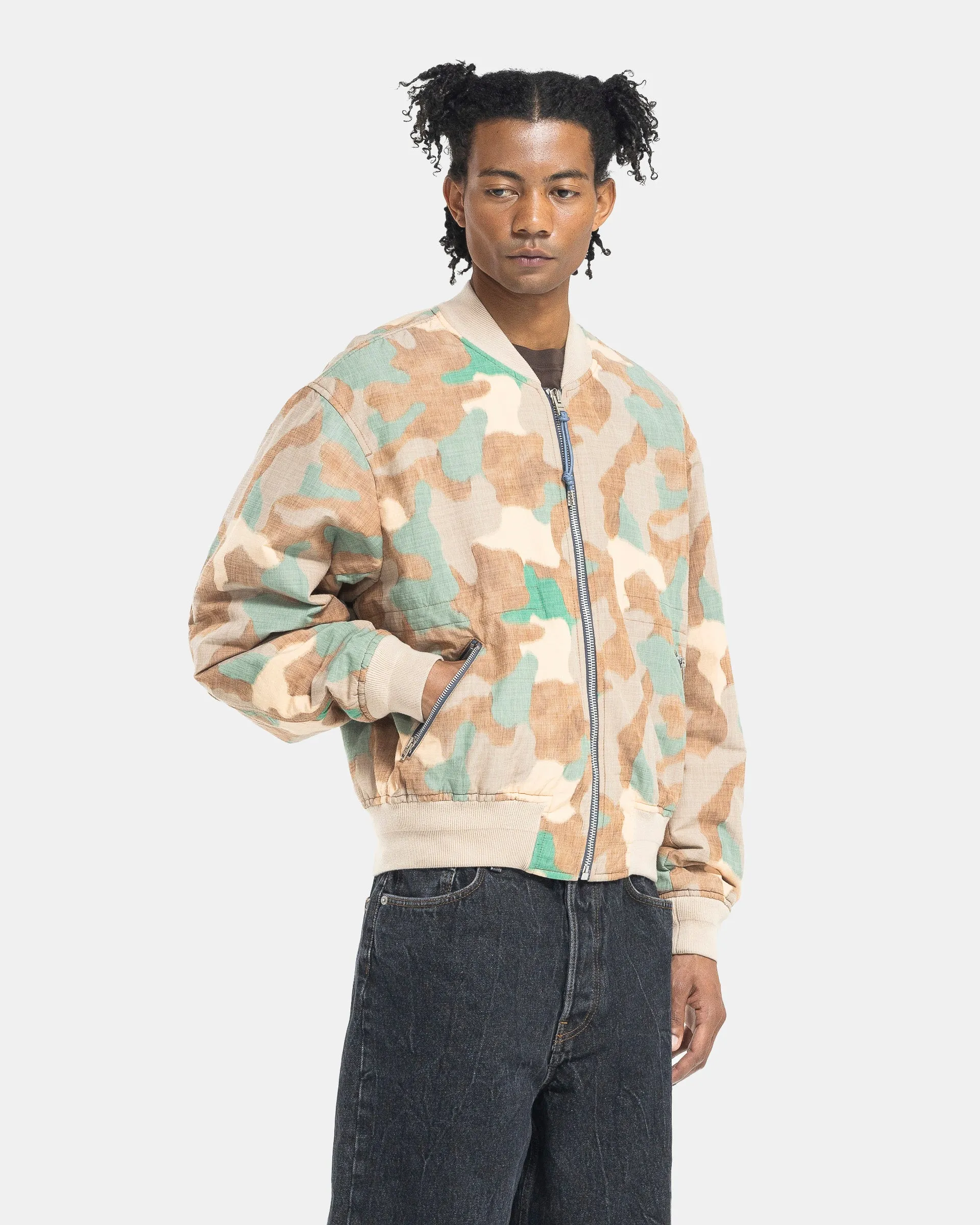 Camo Bomber Jacket in Orange & Green