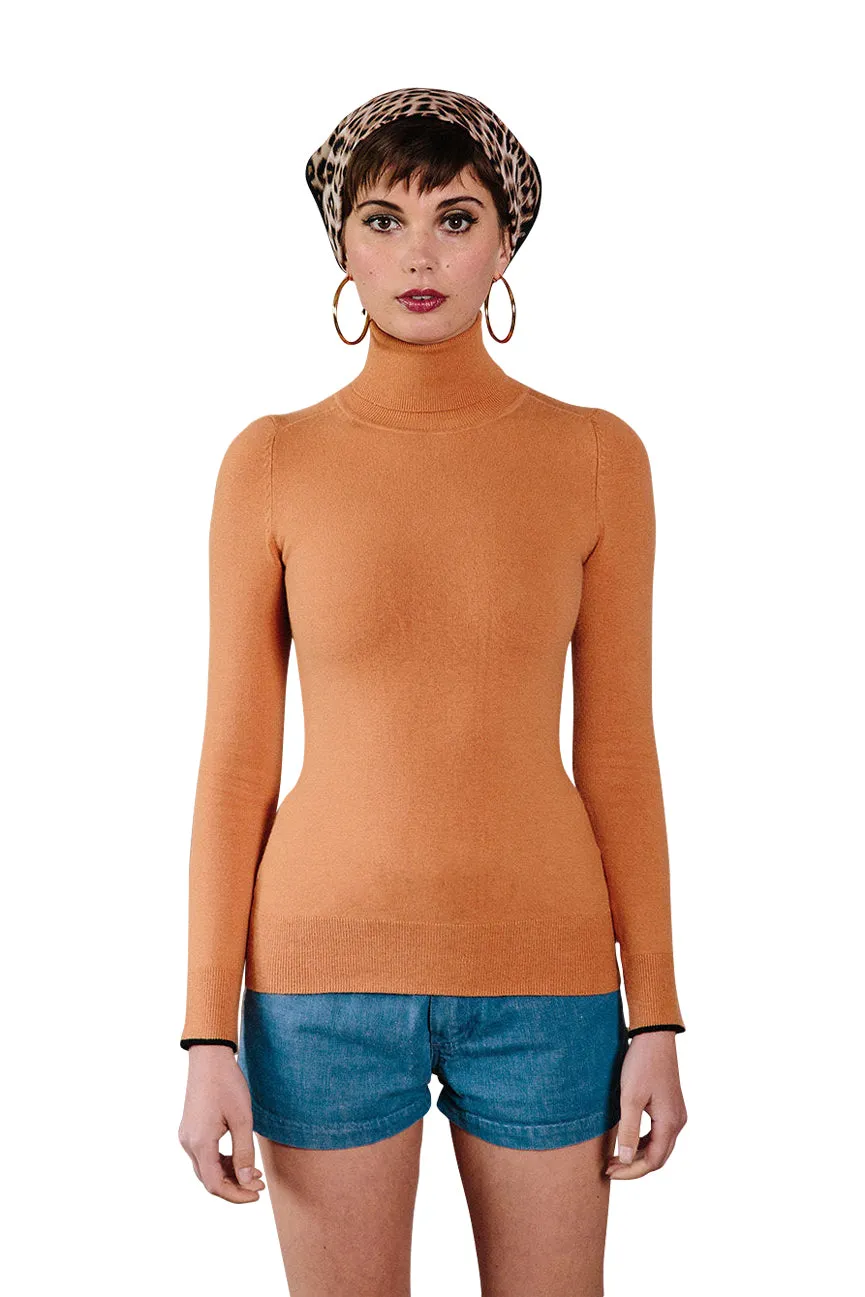 Caramel Brown Peachskin Long Sleeve Turtleneck