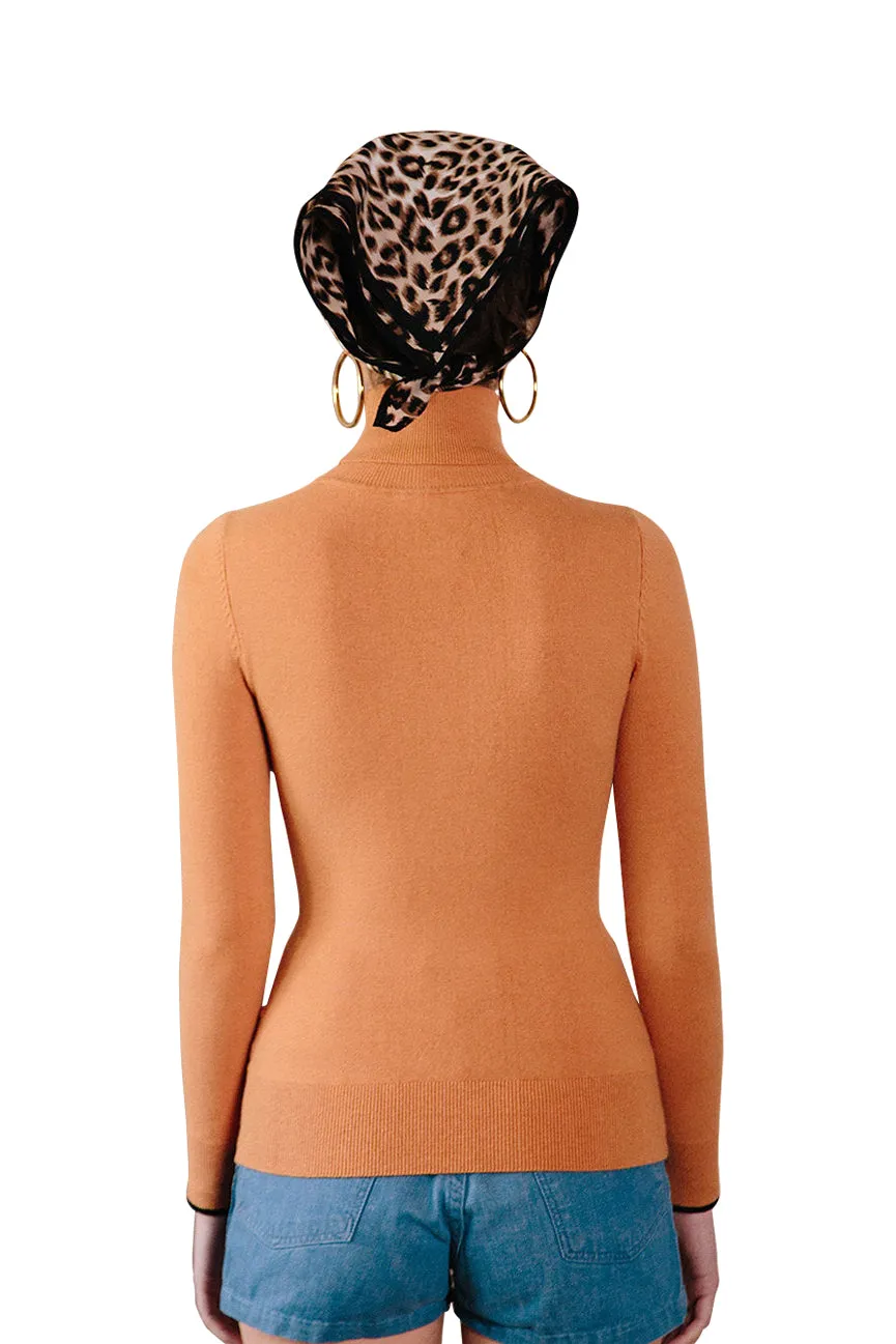 Caramel Brown Peachskin Long Sleeve Turtleneck