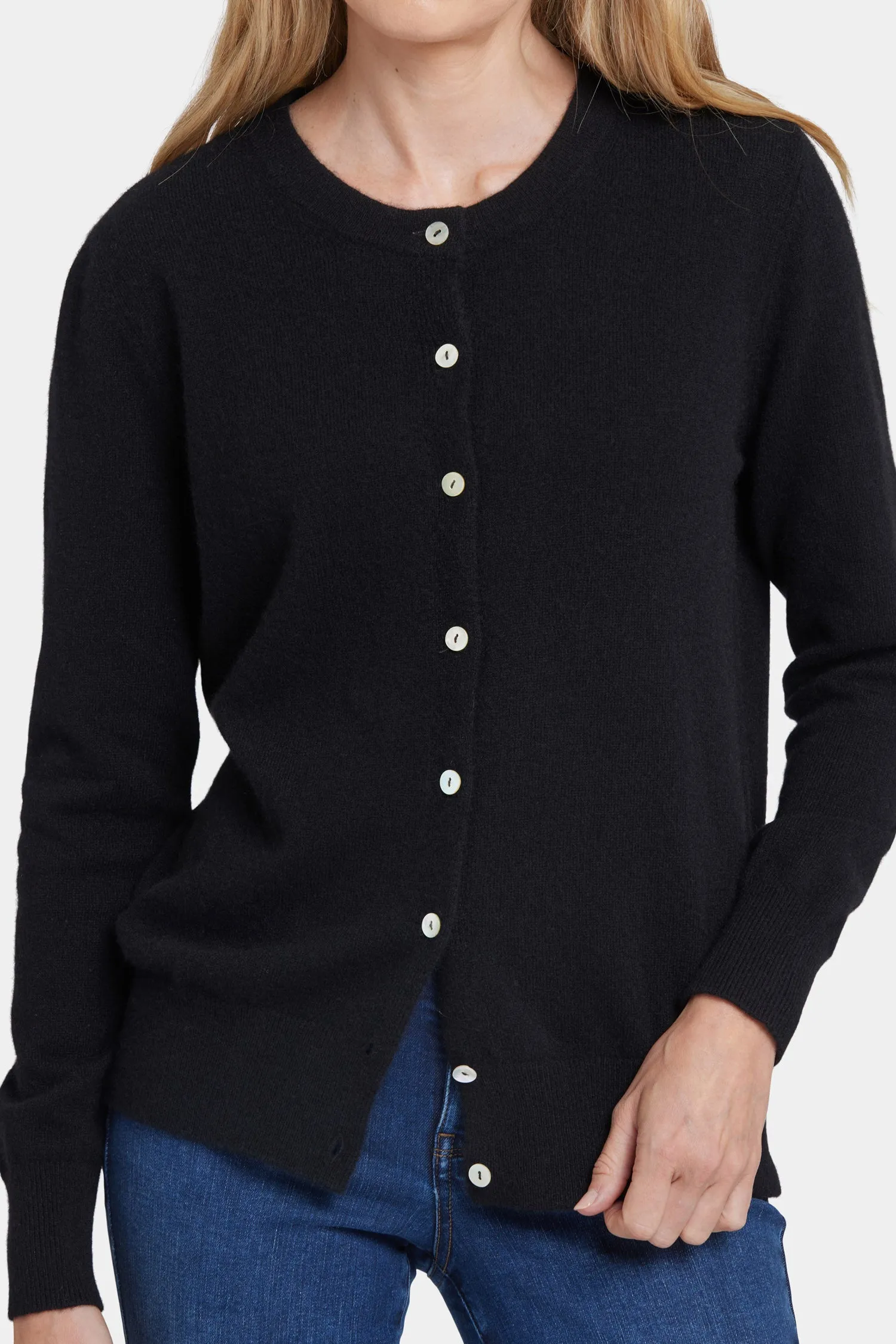 Cashmere Crewneck Cardigan - Black