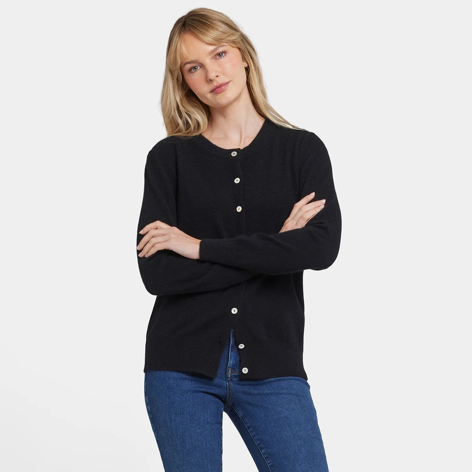 Cashmere Crewneck Cardigan - Black