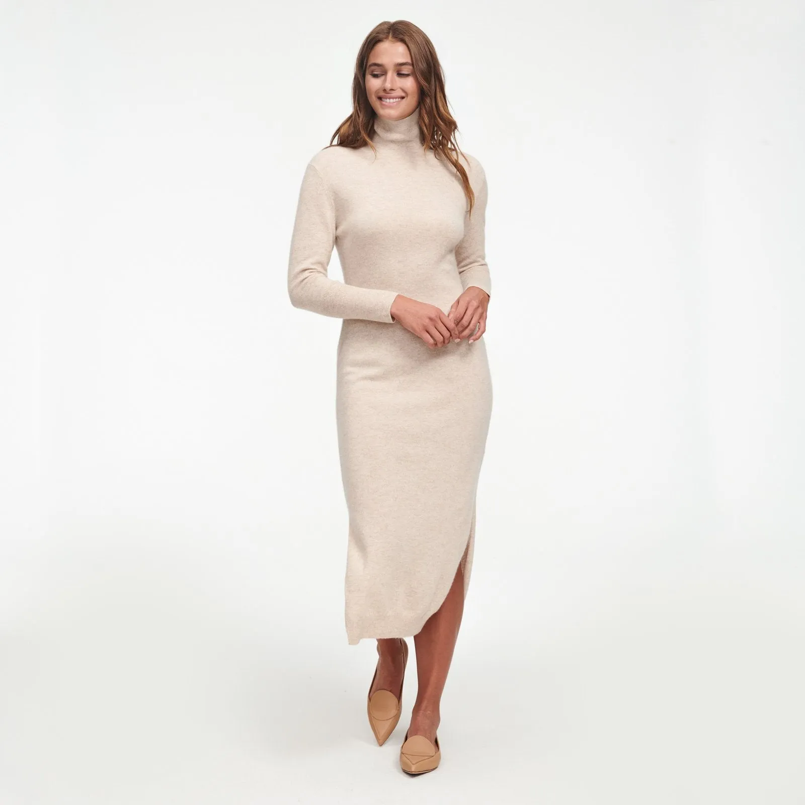 Cashmere Turtleneck Dress with Slits