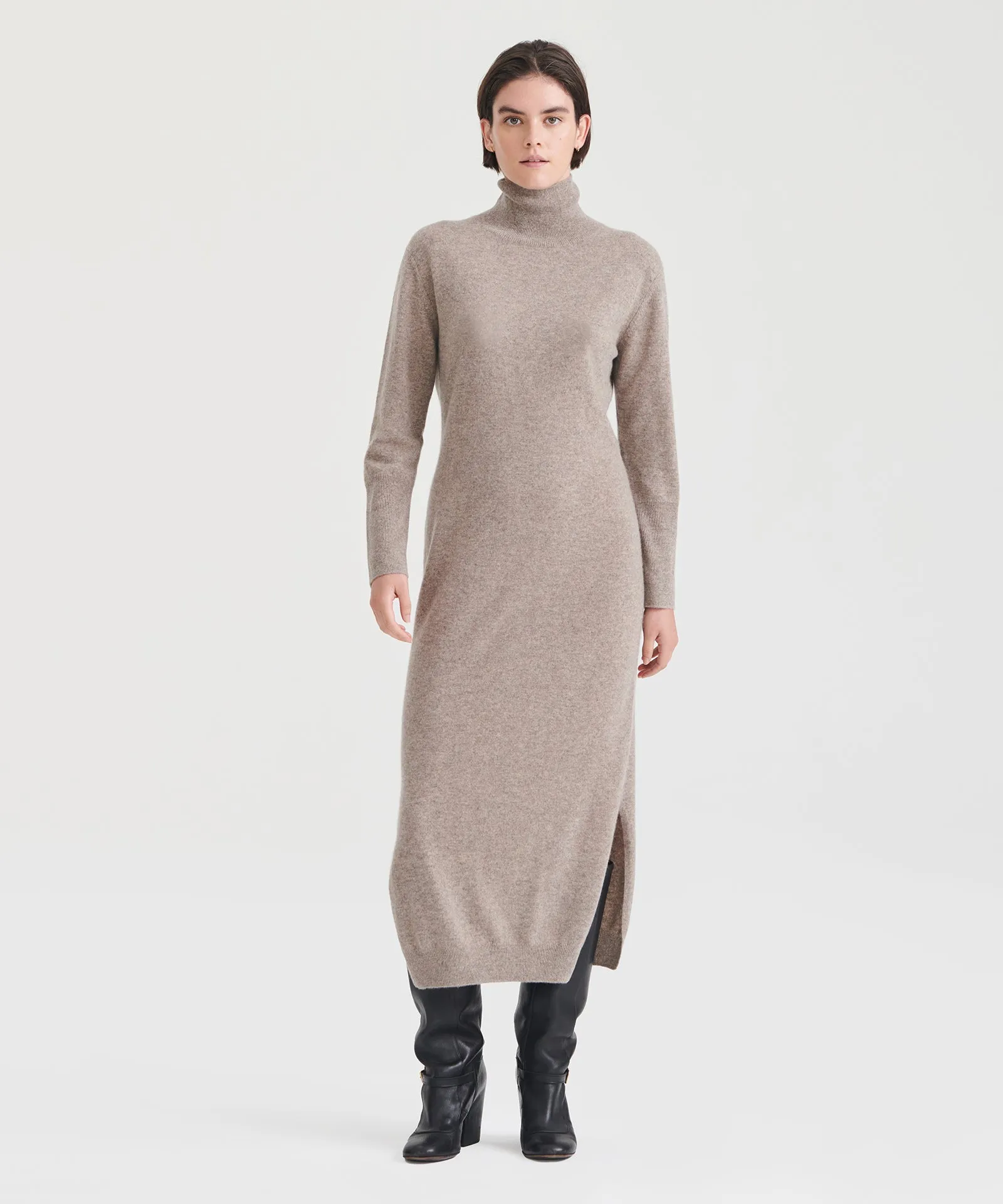 Cashmere Turtleneck Dress with Slits