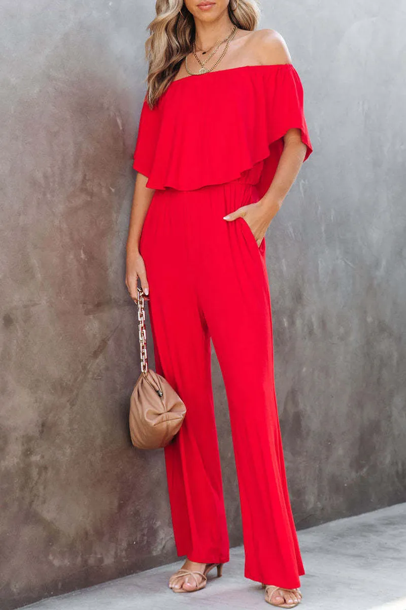 Casual Daily Solid Solid Color Off the Shoulder Regular Jumpsuits