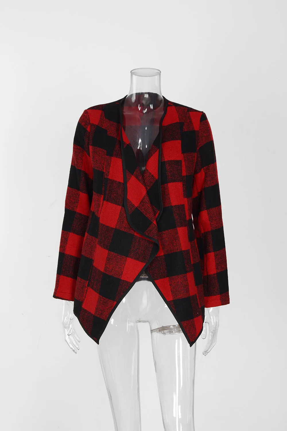 Checked Print Lapel Cardigan