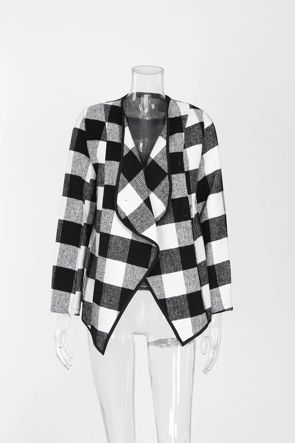 Checked Print Lapel Cardigan