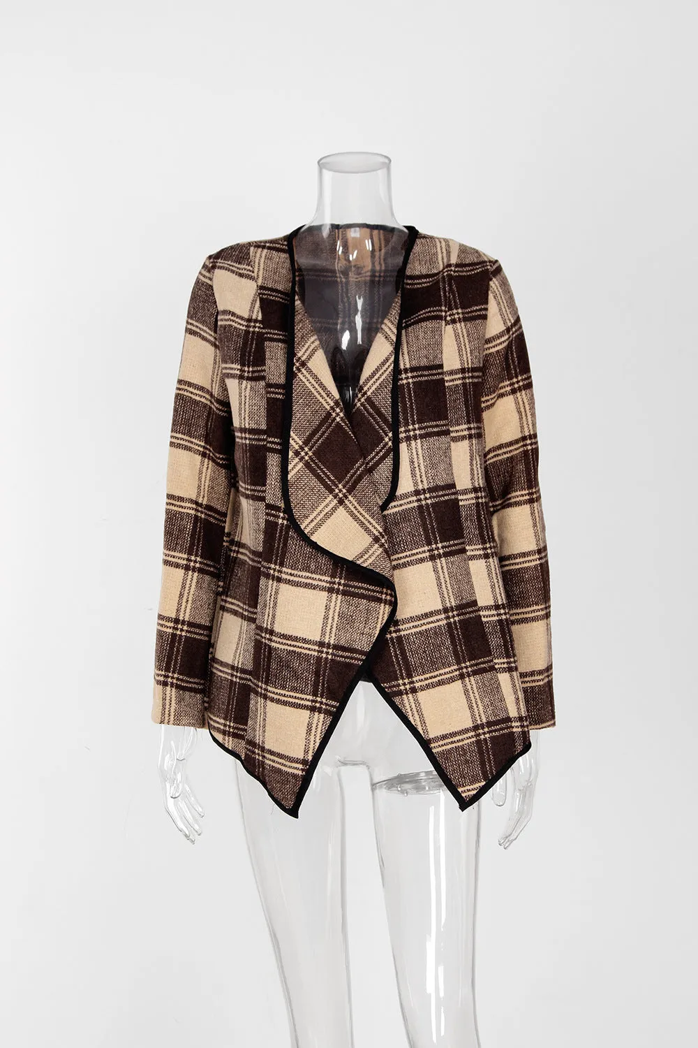 Checked Print Lapel Cardigan