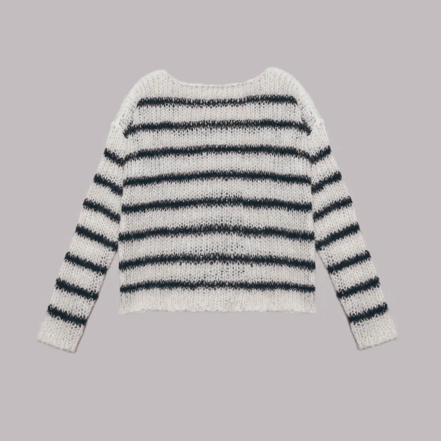 Chic Boat Neck Drop Shoulder Long Sleeve Oversized Black and White Stripe Sweater