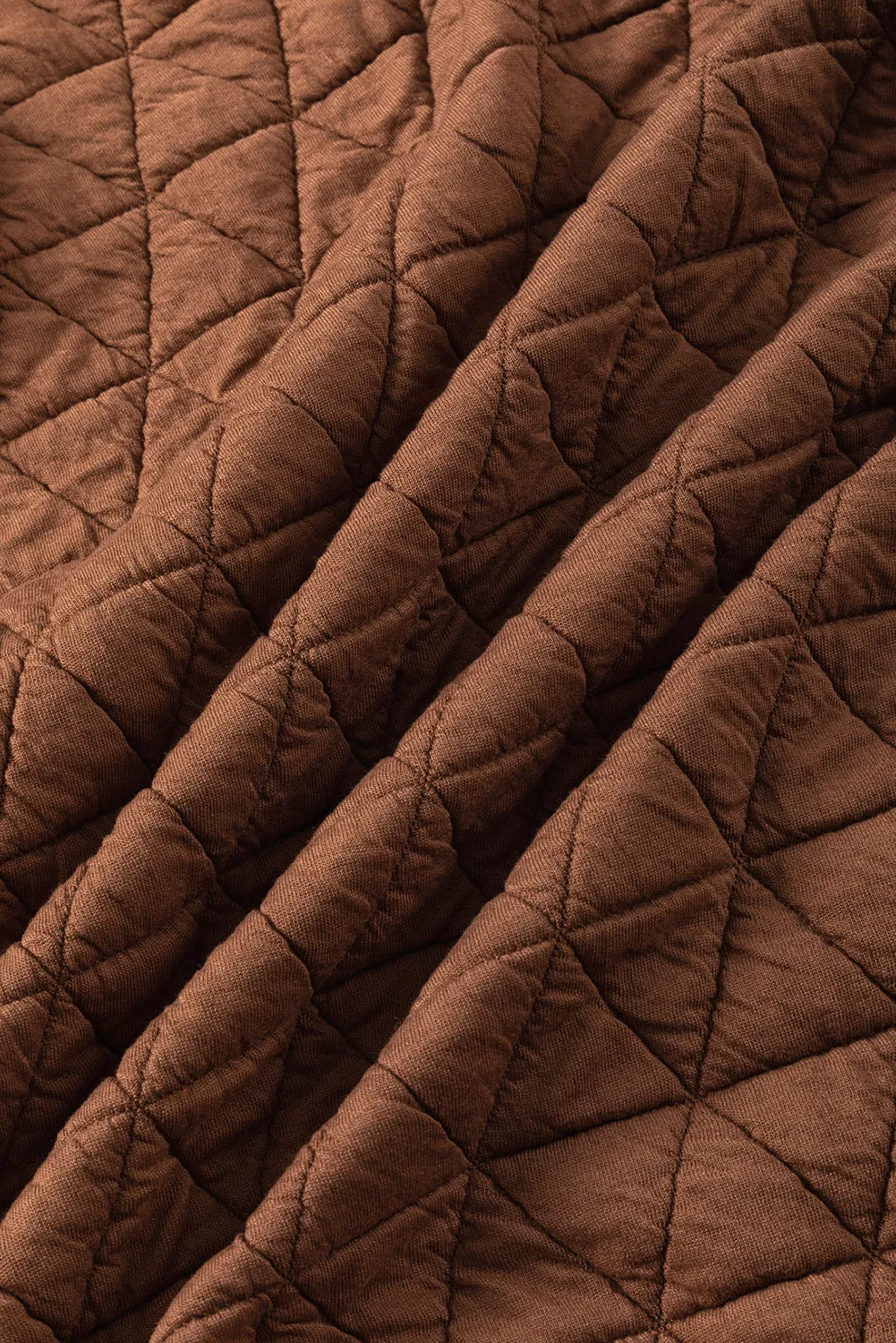 Coffee Solid Color Quilted Kangaroo Pocket Hoodie