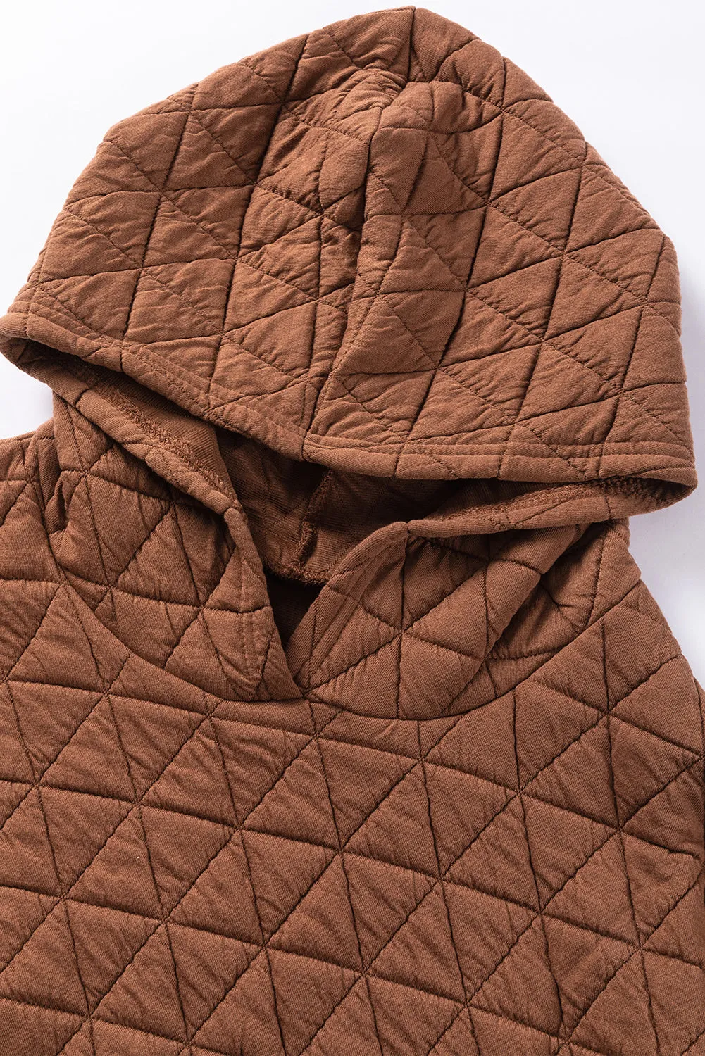 Coffee Solid Color Quilted Kangaroo Pocket Hoodie