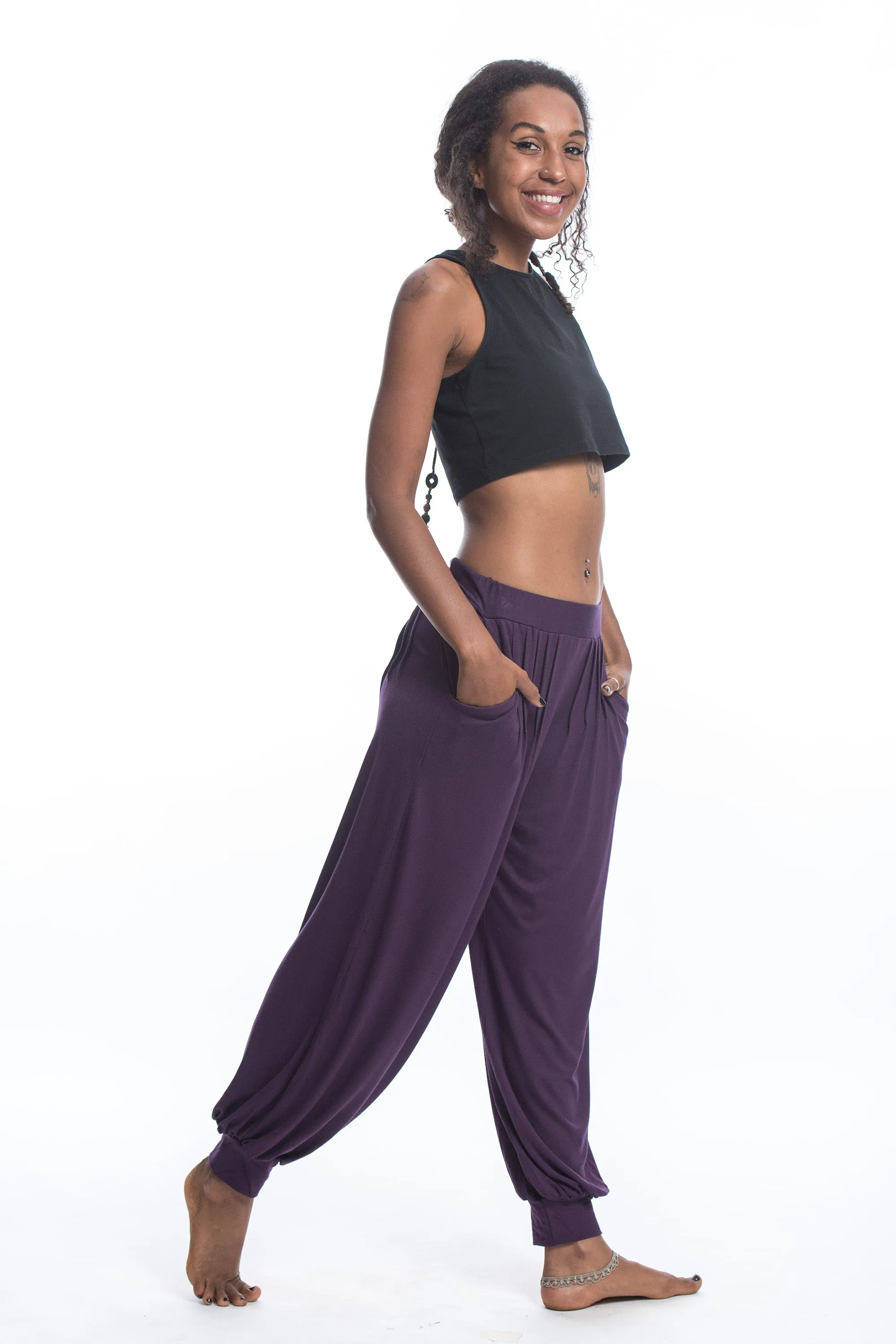 Cotton Women Harem Pants in Solid Purple